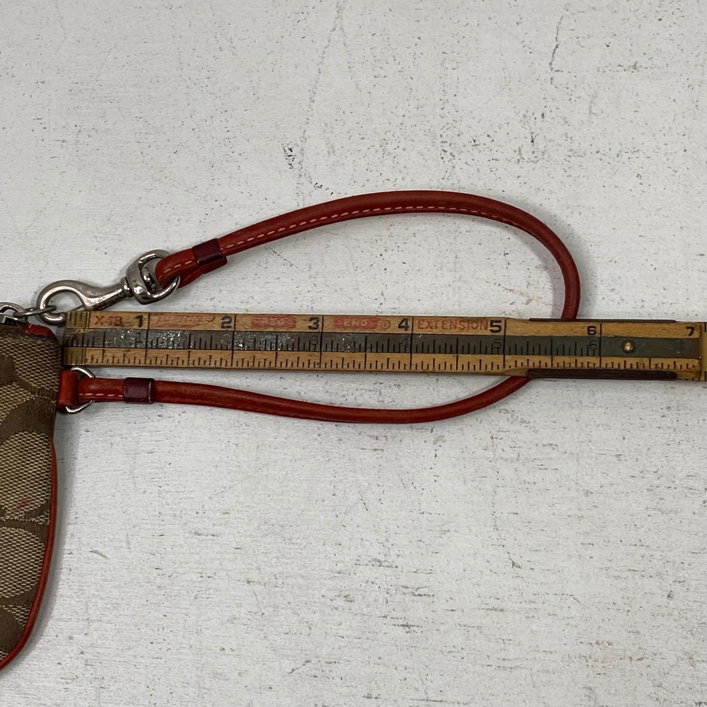 Coach Signature Monogram Canvas Wristlet Brown Orange Trim Y2K Zip Pouch - Picture 6 of 8